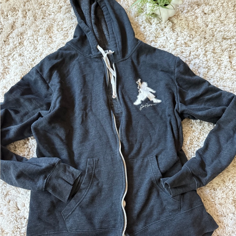 Dark Gray Fleece Hoodie with White Drawstrings - Picture 2 of 7